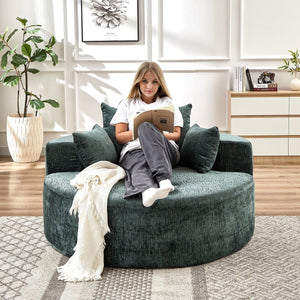 English Elm 55''L Chenille sponge single sofa sleeper chair — no assembly, ultra-soft chenille, plush backrest pillow comfort for living room relaxation Green W834P221025