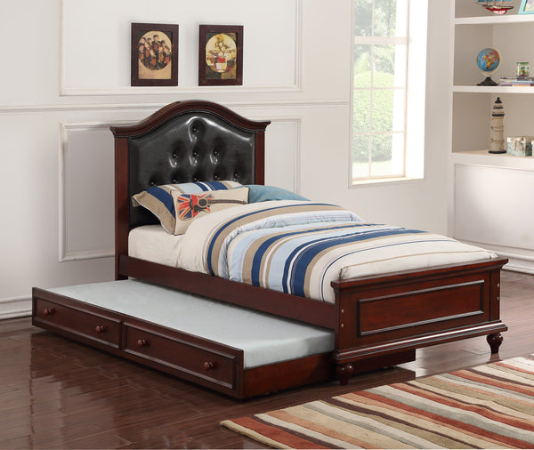 English Elm Contemporary Twin Bed with Trundle and Tufted Upholstered Headboard, Sturdy Slats, Kids Bedroom Furniture Black,Espresso 83 L x 12 W x 9 H B011S02035