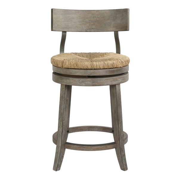 English Elm 26" Reclaimed Wood Swivel Counter Stool with Seagrass Seat for Kitchen Island Gray B2751P436448