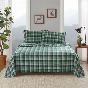 English Elm 4 Pcs Cozy Green Plaid Full Sheet Set – Soft 100% Cotton Flannel For Warmth & Everyday Comfort B035P319784