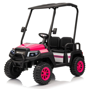 English Elm 24v Kids Electric Ride on Truck Four Seat All Wheel Drive Spring Suspension Sunshade Pink W1578P381257