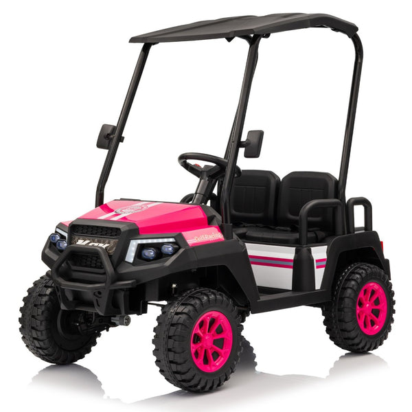 English Elm 24v Kids Electric Ride on Truck Four Seat All Wheel Drive Spring Suspension Sunshade Pink W1578P381257