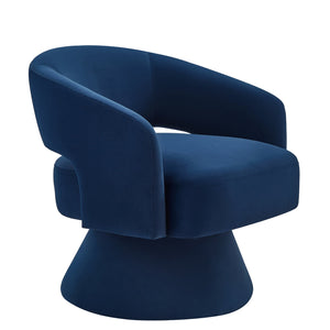 English Elm Modern Swivel Barrel Chair with Velvet Upholstery, Ergonomic Open-Back Accent Seat, 360° Smooth Rotation, Sturdy Wood Base for Living Room Bedroom Lounge Navy W2186P178774