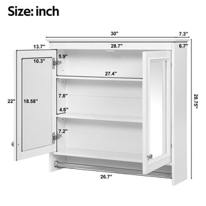 English Elm 3-in-1 Wall Mounted Medicine Cabinet with Soft Close Door Adjustable Shelves and Towel Bar White N710P405415K