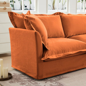 English Elm Streamlined Velvet Modular L-shape Sectional Sofa with Cloud Foam and French Piping Orange W3041S00132