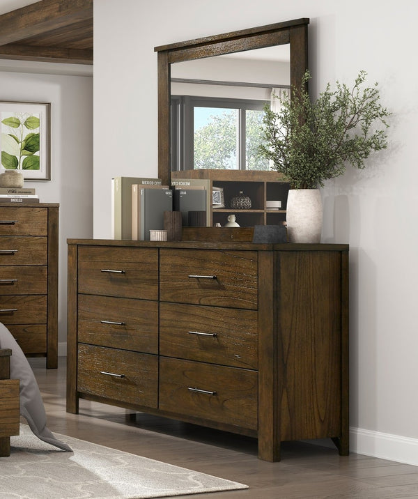 English Elm Dresser Six Drawer Mindy Veneer Wire Brushed Oak Farmhouse Bedroom Storage Piece B011P261185