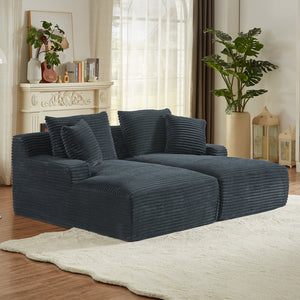 English Elm Compressible modern double chaise lounge with corduroy, spring padding comfort and no assembly required DARK GREY W2339P278022