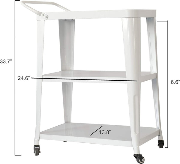 English Elm 3-tier Metal Rolling Cart with Swivel Casters Sleek White Kitchen Bar Serving Station B011P236767