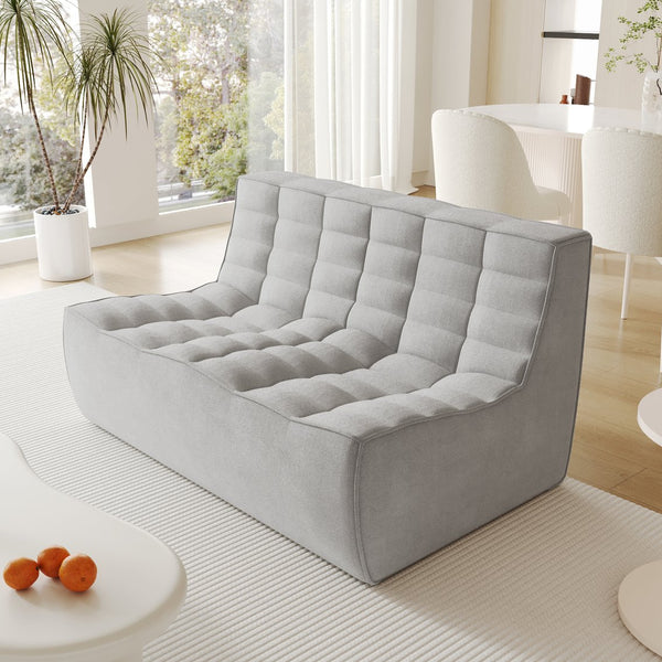 English Elm Caterpillar Classic Armless 2-Seater Floor Sofa - Cozy Waffle-Tufted Light Grey Loveseat For All Spaces B341P321113