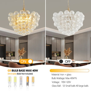 English Elm 23.6-Inch Gold Pendant Light Chandelier with 6 G9 Sockets, Threaded Clear Glass Globes, Adjustable Height W1340P251916