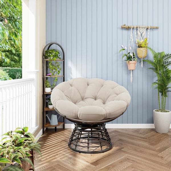 English Elm Comfortable Woven Pe Rattan Papasan Swivel Chair with Plush Cushion for Any Room W640P443549