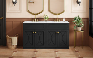 English Elm 60'' Bathroom Vanity Set With Ceramic Sink, Black Freestanding Cabinet, Gold Handles & Soft-Close Doors N710SS00005B