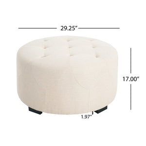 English Elm Christopher Knight Home® - Upholstered Round Button Tufted Ottoman in PU Leather with Dense Foam, Birch Legs, Versatile Seating Beige N757P291449I