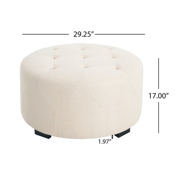English Elm Christopher Knight Home® - Upholstered Round Button Tufted Ottoman in PU Leather with Dense Foam, Birch Legs, Versatile Seating Beige N757P291449I
