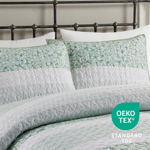 JLA Home Madison Park - 4 Seersucker Quilt Set with Floral & Botanical Prints, Hypoallergenic, Antimicrobial, Machine Washable Green MP13-8205