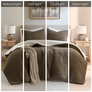 English Elm Waffle Soft Chenille Comforter Set Twin with Ivory Sherpa Reverse, Hypoallergenic Down-Alternative Fill Brown 21.26 L x 21.26 W x 12.99 H B035P294135