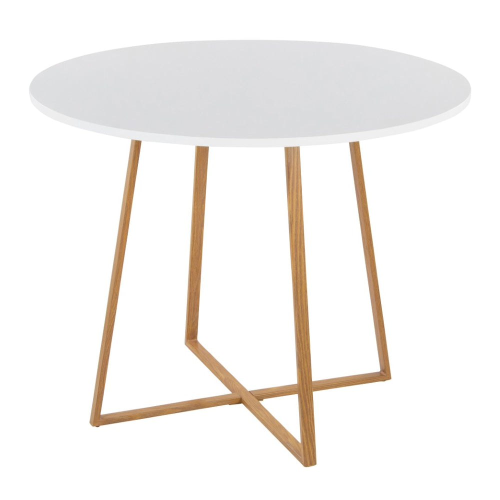 English Elm Dining Table Round Natural Wood Top with Metal Base Modern Style Seats Four White B202S02201
