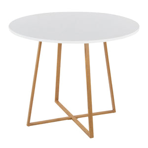 English Elm Dining Table Round Natural Wood Top with Metal Base Modern Style Seats Four White B202S02201