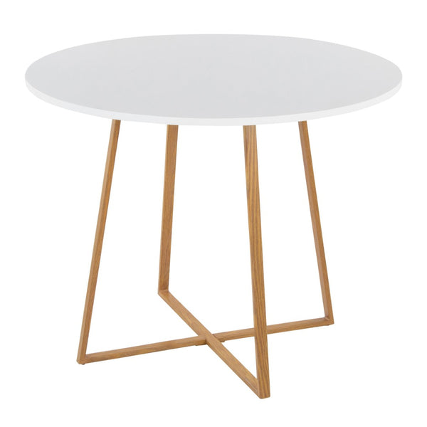 English Elm Dining Table Round Natural Wood Top with Metal Base Modern Style Seats Four White B202S02201