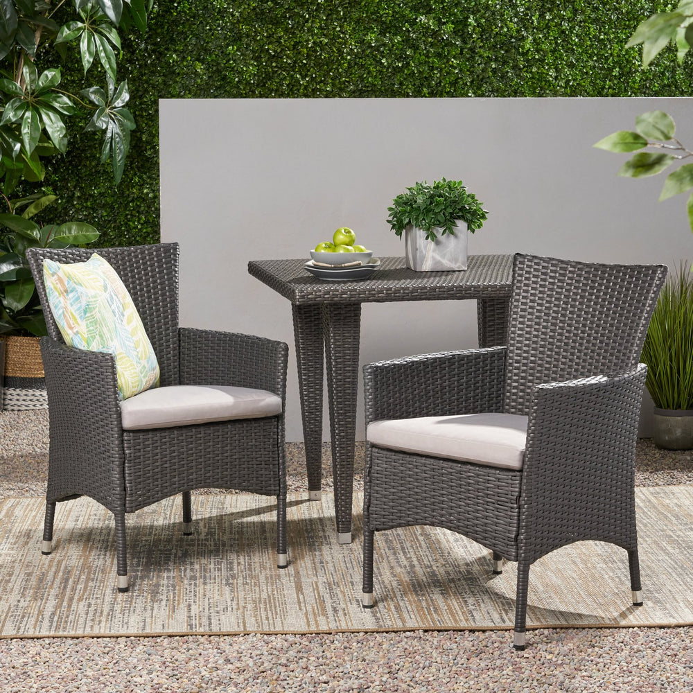 English Elm Christopher Knight Home® - MALTA Grey Dining Chair - PE Rattan & Iron Frame, Waterproof Fabric Seat, Durable Modern Comfort LEVELLER56447.00A