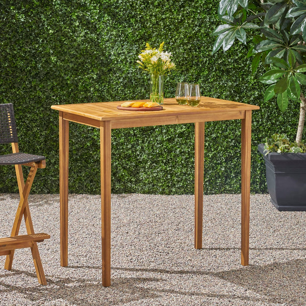 English Elm Christopher Knight Home® - Outdoor Acacia Wood Rectangle Bar Table with Slatted Top and Tapered Legs, Weather-Resistant Design Teak 65094.00
