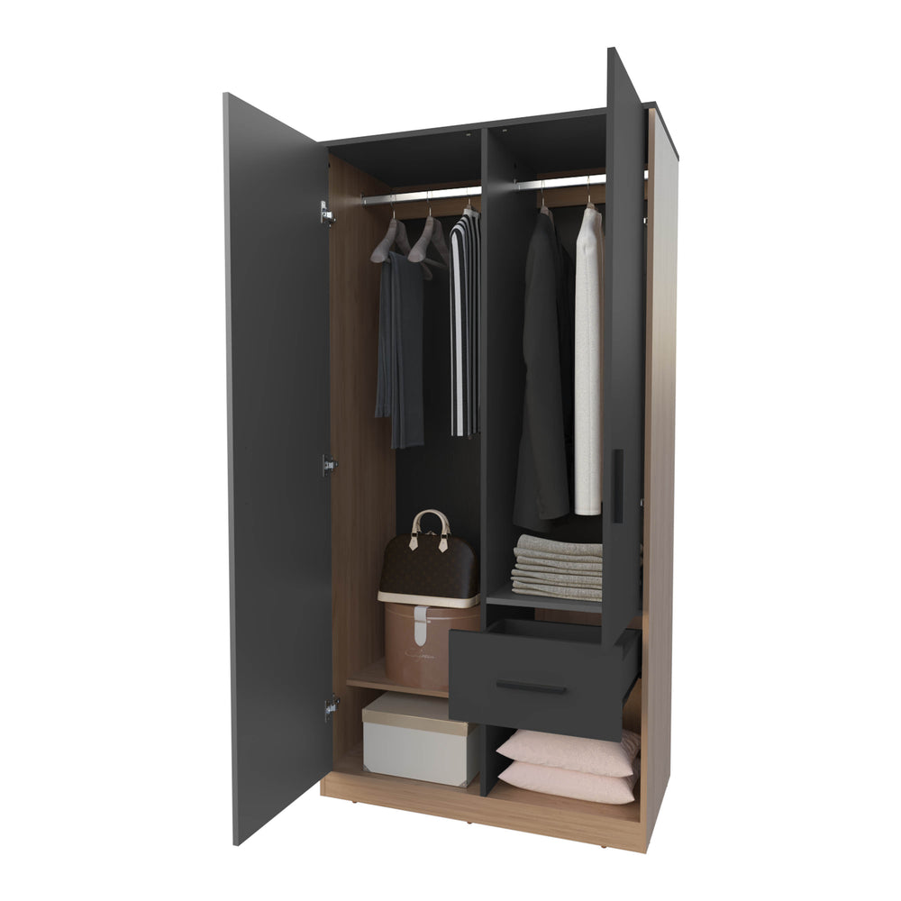 English Elm Lugoff Matt Grey & Natural Oak Wardrobe with 2 Doors, Drawer, Shelves & Hanging Space for Bedrooms B128S00175