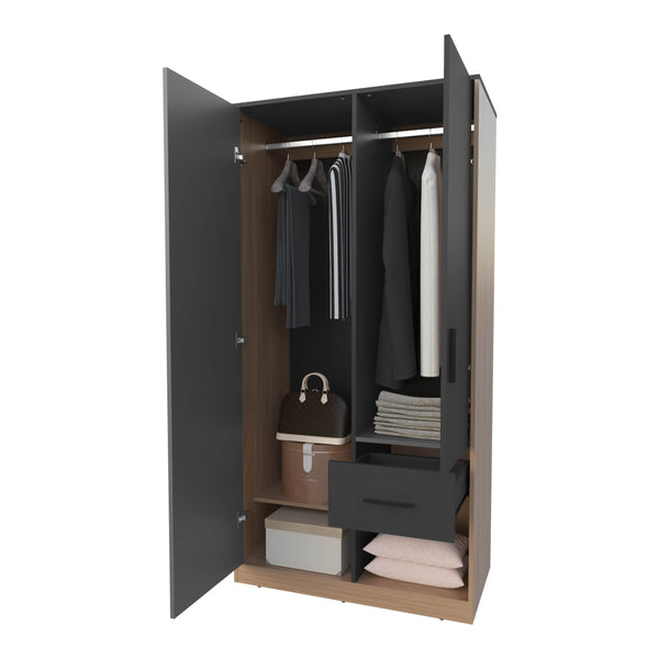 English Elm Lugoff Matt Grey & Natural Oak Wardrobe with 2 Doors, Drawer, Shelves & Hanging Space for Bedrooms B128S00175