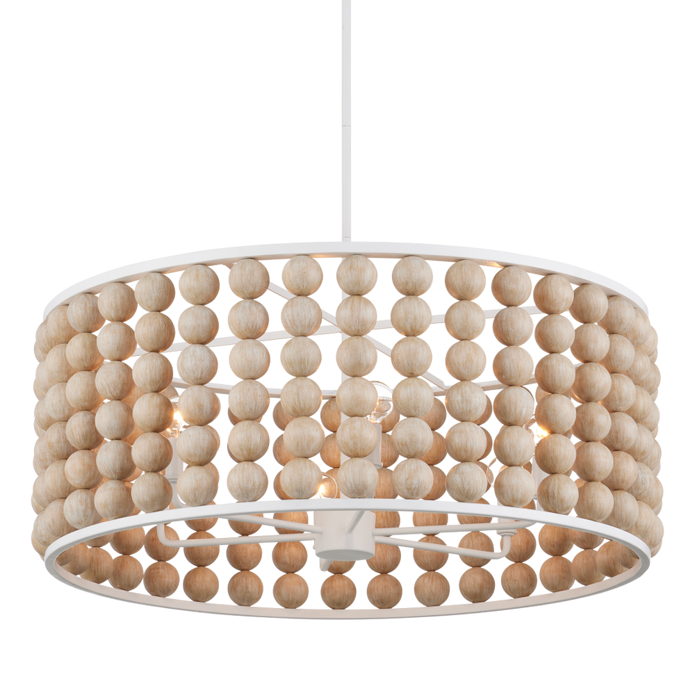 Holcroft Chandelier – Bohemian Wooden Bead Design with Adjustable Height & Sandstone Finish