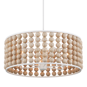 Holcroft Chandelier – Bohemian Wooden Bead Design with Adjustable Height & Sandstone Finish