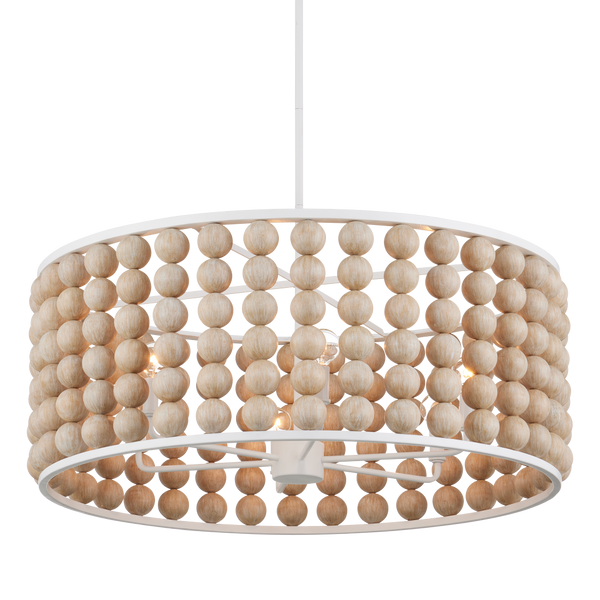 Holcroft Chandelier – Bohemian Wooden Bead Design with Adjustable Height & Sandstone Finish