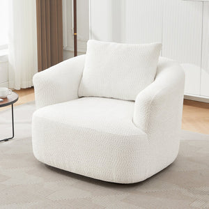 English Elm 360° Swivel Chair with Boucle Upholstery, Deep Pocket-Spring Seat, Ergonomic Curved Arms & Minimalist Design for Living Room Comfort Beige N719P288552A