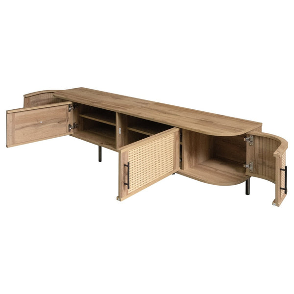 English Elm 70inch Rattan Door Media Console with Iron Legs Natural Wood Finish Living Room N710P429509P