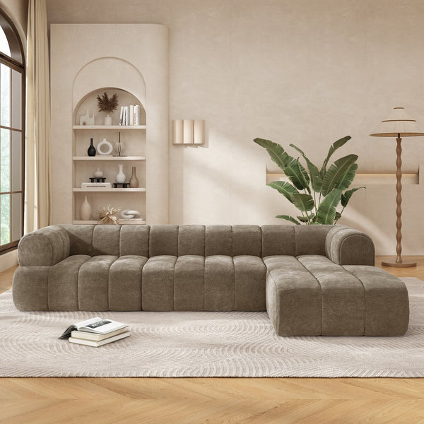 English Elm Christopher Knight Home® - 122" Modern L-Shaped Sectional Sofa with High-Resilience Foam, Low-Profile Design, Stain-Resistant Fabric Comfort Espresso N767P277694S