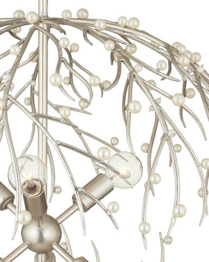 Currey & Company Shinju Pearl Orb Chandelier - Elegant Silver Leaf Design With Fresh-water Pearls & Adjustable Height Silver Pearl ,Wrought Iron 9000-1291-currey-company