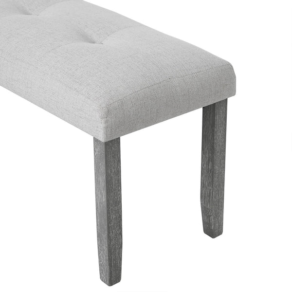 English Elm Upholstered Tufted Bench with LVL Rubber Wood Legs, Mid-Century Modern End of Bed Seating, 250lb Capacity Beige+Grey N752P294997E