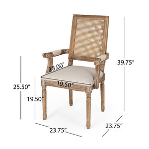 English Elm Dining Chairs Set of 2 Cane Back Rubberwood Armchair French Country Upholstered Seat N769P433301M