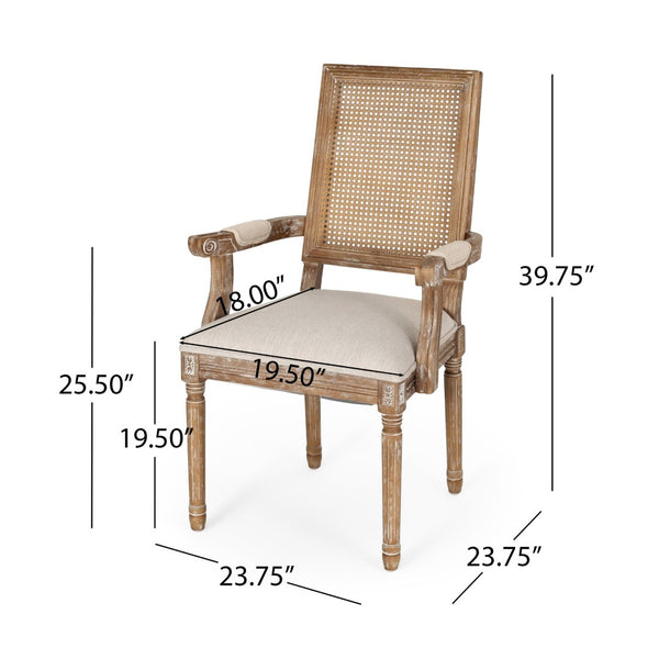 English Elm Dining Chairs Set of 2 Cane Back Rubberwood Armchair French Country Upholstered Seat N769P433301M