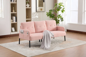 English Elm United We Win Corduroy Loveseat Plush Ergonomic Sofa with Spring Support Metal Legs Pink W1568P410044
