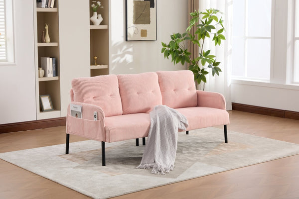 English Elm United We Win Corduroy Loveseat Plush Ergonomic Sofa with Spring Support Metal Legs Pink W1568P410044