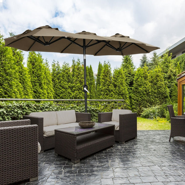 English Elm Outsunny 9.5' Double-Sided Patio Umbrella With Push Button Tilt, Durable Canopy & 12 Ribs For Shade W2225P200477-GIGA