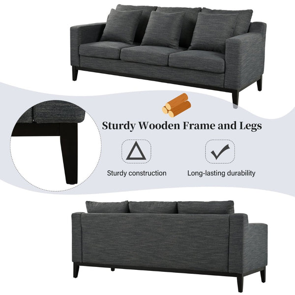 English Elm Mirod Three Seat Sofa Birch Legs Pocket Spring Support Contemporary Living Room Charcoal N760P243326R