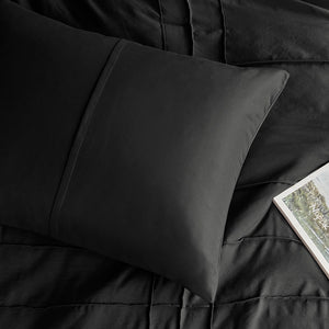 JLA Home Comfort Spaces - Soft Pinch-Pleat Comforter Set with Pre-Washed Microfiber, Lightweight Loft & Year-Round Cozy Breathability Black AM10-0466
