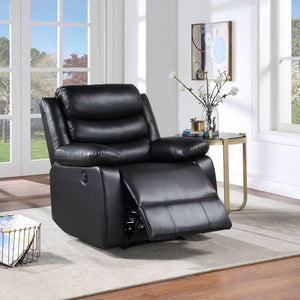 English Elm Eilbra Black Faux Leather Power Recliner with Pocket Coil Seat, Pillow Top Arms, 220lb Capacity B2726P281454