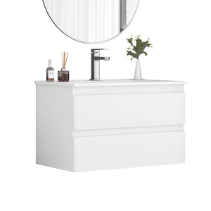 English Elm 32-Inch Wall-Mounted Bathroom Vanity With Soft-Close Sink, Double Drawers, Modern Design & Easy Install W3151S00047