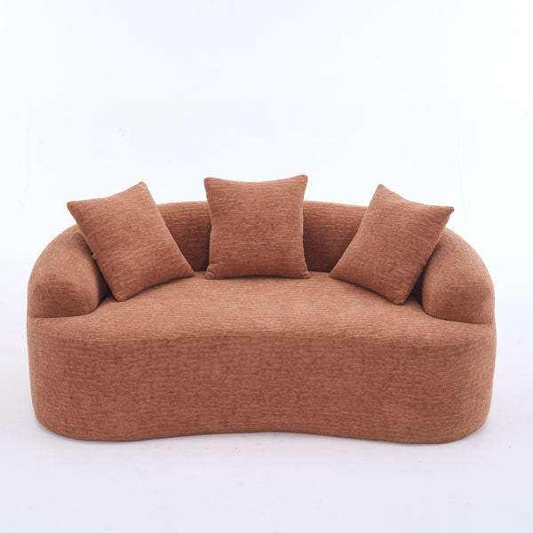 English Elm LY-025S Curved Loveseat Sofa Compact 65" chenille upholstery, 30D foam with spring core, 300lb capacity, 3 pillows, apartment-friendly Coral W2231P292947