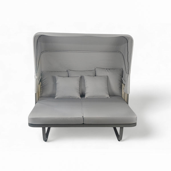 English Elm 57" Outdoor Patio Daybed with Retractable Sunshade Canopy, Rattan Accents, Water-Repellent Fabric, Durable Iron Frame Grey N719Z000150E