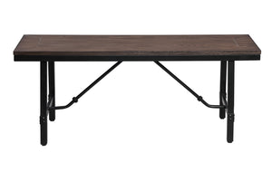 English Elm Mariatu Oak & Black Bench with Steel Legs, Minimalist Armless Backless Seating 300lb Capacity B2726P270967