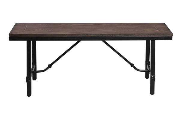 English Elm Mariatu Oak & Black Bench with Steel Legs, Minimalist Armless Backless Seating 300lb Capacity B2726P270967