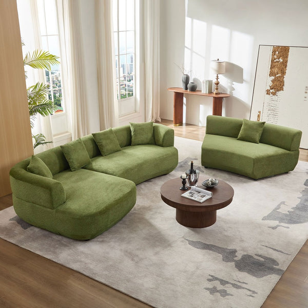 English Elm 155.91 Inch Green Quilted Curved Modular Sectional Sofa with Six Seats and Lumbar Pillows W2582S00198