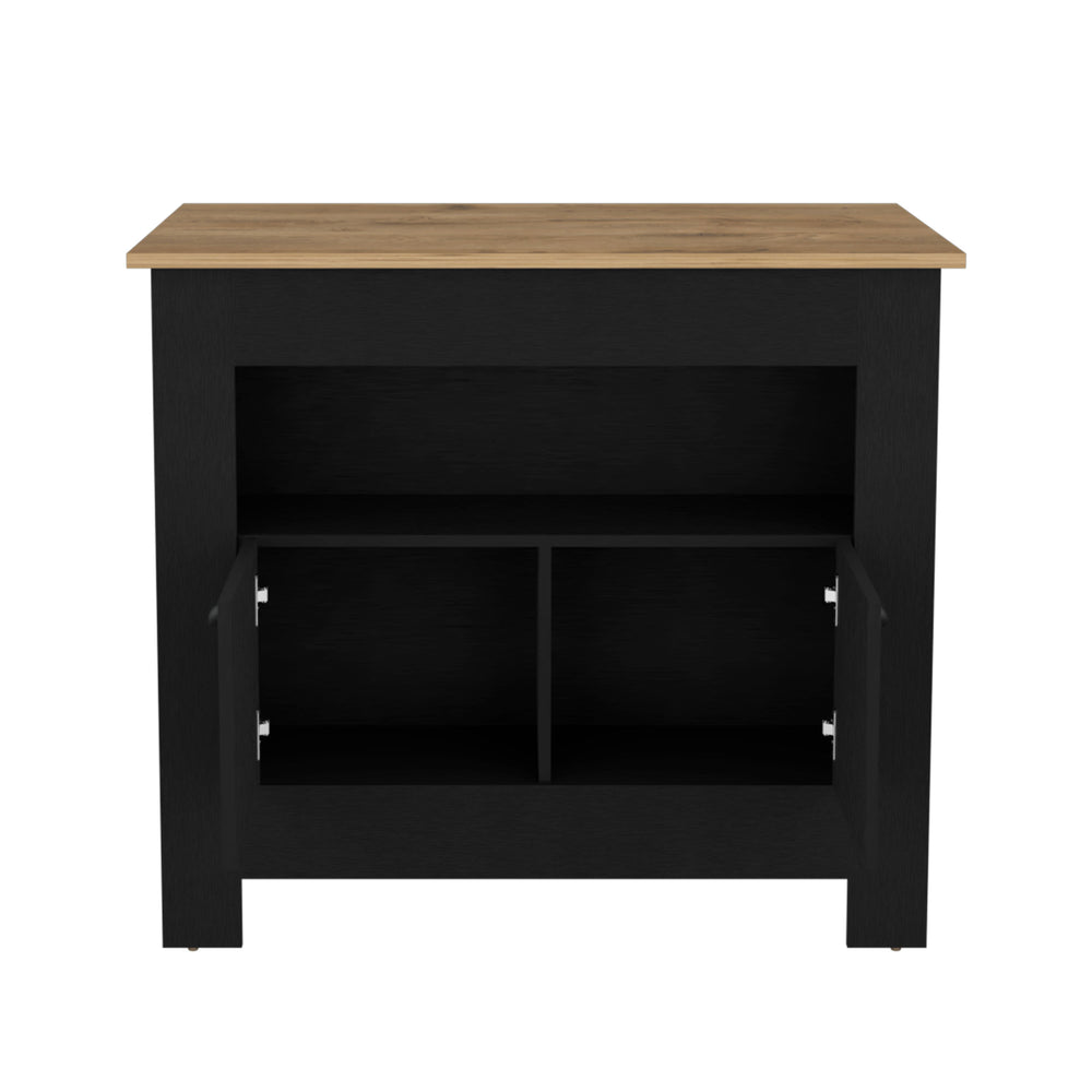 English Elm Floyd Modern Kitchen Island 35.3" H Black/Macadamia – 2 Doors, 3 Shelves, Engineered Wood Storage B097P199733